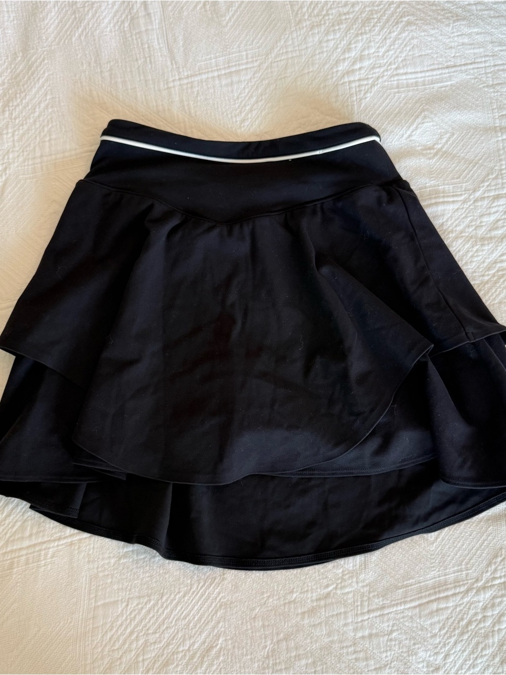 Black High-Low Layered Women’s Skirt with White Trim